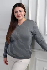 Chemisier grande taille à col en V et motif zèbre pailleté