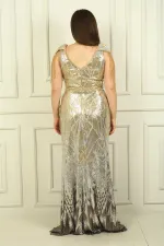 Robe de soirée longue à sequins BB doublée avec manches à pompons perlés