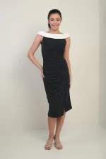 Robe midi bustier en mousseline de soie pour femme, ornée d'un décolleté et doublée de lycra froncé.