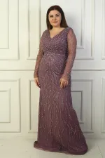 Front and Back V-Neck, Tulle Sleeves, Lined, Embellished Long Plus Size Dress