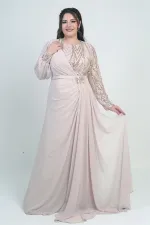 Robe longue en mousseline grande taille pour femme, ornée de sequins et de perles, doublée et à taille fleurie.