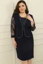 Ensemble robe et veste doublée ornée de sequins et de tulle, grande taille, 2 pièces