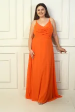 Robe longue en mousseline doublée, à bretelles et drapée sur le devant, grande taille, pour femme