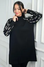 Women's Sleeve Patterned Turtleneck Tunic