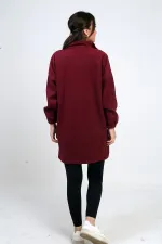 Manteau long en cachemire pour femme avec fermeture éclair sur le devant et poches élastiquées