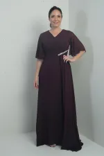 Robe longue en mousseline pour femme, grande taille, col en V, ceinture ornée de pierres, drapée et doublée