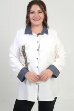 Chemise en lyocell grande taille pour femme avec application en denim brodée sur le devant