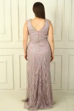 Kadın Omzu Püsküllü Astarlı Boncuk Ve Taşlı Büyük Beden Uzun Elbise