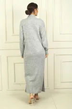 Round Neck, Zip-Up Long Sleeve Knitted Dress