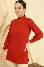 Pull tunique de sport à col bas et motif tricoté