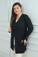 Gilet long grande taille pour femme avec détail de boutons de manchette et lycra côtelé épais