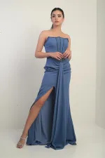 Robe longue bustier pour femme avec détails perlés et doublure transparente à la taille