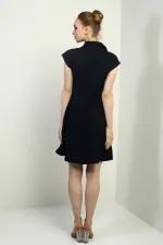 Kadın Önü Yarım Fermuar Ve Dantel Detaylı Kendinden Telalı Kısa Kloş Elbise