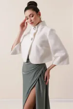 Veste boléro en fourrure thaïlandaise doublée à double boutonnage