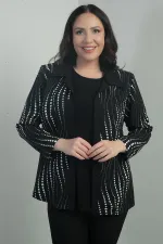 Kadın Zincir Puantiyeli Uzun Kol  Kruvaze Yaka Ceket B.B. İkili Takım