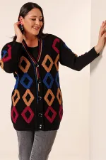 Oversize Havlu Baklava Desen Uzun Triko Hırka