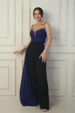 Women's Strappy Jumpsuit with Beaded Details and Chiffon Crepe Top