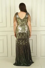 Robe de soirée longue à sequins BB avec manches à pompons perlés et doublure