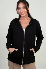 Kadın Kapüşonlu Kanguru Cepli Önü Fermuarlı Osyho Hırka