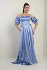 Women's Thin-Strapped, Lined, Set-in Sleeve, Pocketed Long Satin Dress