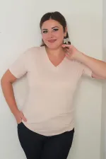 Chemisier grande taille en lycra à col en V pour femme