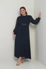 Kadın Kolu Ve Önü Pullu Büyük Beden Uzun Tesettür Elbise