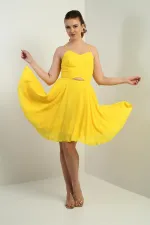 Women's Strappy, Back-Tie, Front-Opening, Lined Chiffon Short Flared Dress