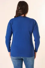 Şeritli V Yaka Büyük Beden Triko Kazak