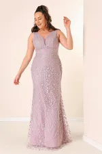 Front and Back V-Neck Lined Embellished Plus Size Long Mermaid Dress