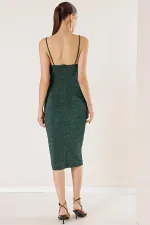 İp Askılı Eteği Pileli Astarlı Örme Kumaş Kısa Elbise