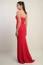 Robe longue bustier pour femme avec détails perlés et doublure transparente à la taille