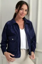 Women's Suede Coat with Pocket and Zipper Front