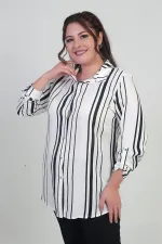 Chemise grande taille pour femme avec manches retroussables et rayures verticales