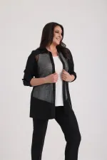 Women's Sleeveless Lycra Blouse and Fold-Sleeve Mesh Jacket, Plus Size, 2-Piece Set