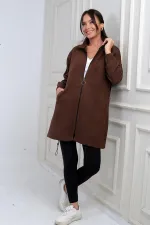 Manteau long en cachemire pour femme avec fermeture éclair sur le devant et poches élastiquées
