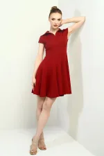 Robe courte évasée en lycra à col polo et manches longues pour femme