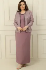 Ensemble 2 pièces grande taille composé d'une robe longue en crêpe doublée à col en pierre et d'une veste à paillettes