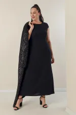 Robe longue en crêpe à manches demi-lune, manches et devant ornés de sequins, caftan doublé, ensemble deux pièces grandes tailles