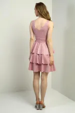 Ön Arka V Yaka Simli Katlı Elbise