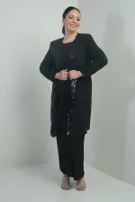 Women's Sequined Chiffon Jacket with Lined Sleeves, Sandy Long Dress, Plus Size, 2-Piece Set