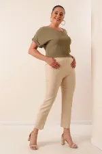 Beli Lastikli En Boy Likralı Büyük Beden Pantolon