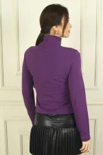 Kadın Önü Pencereli Düğüm Detaylı Likralı Bluz