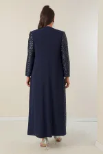 Robe longue en crêpe à manches demi-lune et devant à sequins, doublée en caftan, ensemble 2 pièces grande taille