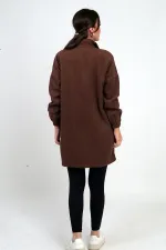 Manteau long en cachemire pour femme avec fermeture éclair sur le devant et poches élastiquées