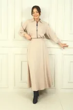 Women's Front Zip Jacket and Elastic Waist Long Skirt Osyho 2-Piece Set