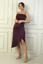 Robe mi-longue asymétrique à bretelles et doublure drapée pour femme