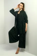 Women's Side Slit Tunic Shirt, Elastic Waist Palazzo Pants, Zigzag Pattern Oversize 2-Piece Set