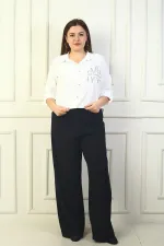 Pantalon large en tricot à taille élastique pour femme, grande taille