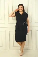 Women's Front and Back V-Neck, One-Head Embellished, Cross-Pleated BB Dress