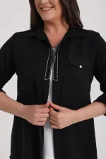 Ensemble 2 pièces pour femme : blouse sans manches en lycra à manches repliées et veste ornée de sequins, grandes tailles.